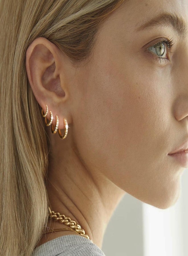 LEXODY Small Gold Hoop Earrings Set for Women, 14K Gold Plated Tiny Lightweight Huggie Hoop Earrings Trendy Dainty Cubic Zirconia Cartilage Earring Jewelry for Women Gifts - Image 4